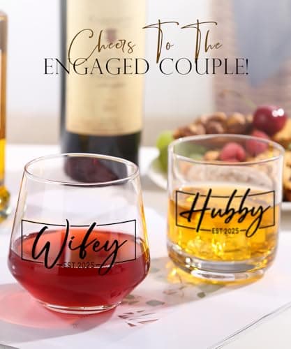 Christmas Gifts for Couples 2025,Wedding Gift, Wifey and Hubby Glasses Set,Bridal Shower Gifts for Bride and Groom, Newly-Married Anniversary for Him and Her，Mr and Mrs Gift，His and Hers Glass