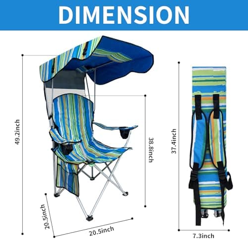 Camping Chair with Adjustable Canopy Shade, Portable Folding Chair with Cup Holder & Side Pocket for Beach, Fishing, Camping - Support 330 LBS (Streak)