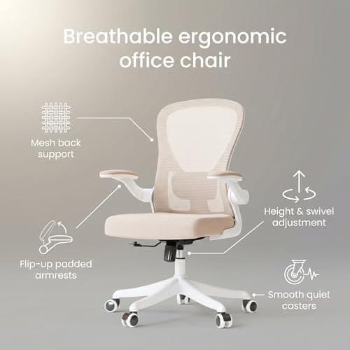 Ergonomic Office Chair with Adjustable Lumbar Support & Flip-Up Armrests - High Back Computer Desk Chair with Thickened Seat Cushion, Rolling Wheels for Home/Office Study Work