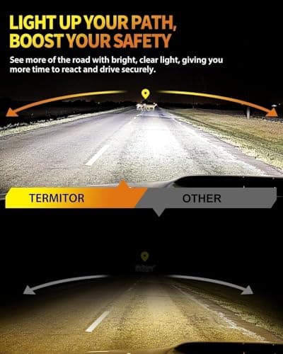 Termitor Latest H11/H9 Bulbs, 50,000LM Brightness 6500K Cool White, Real 1:1 Size Halogen Replacement, 85000+ Hours Lifespan, CANBUS Ready, Plug and Play, High/Low Beam H8/H16 Fog Lights, Pack of 2