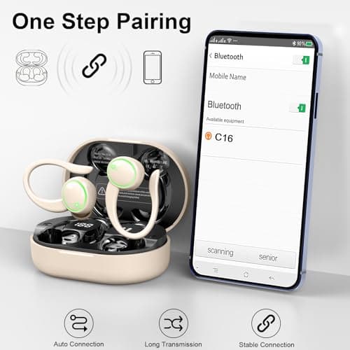 Matast Wireless Earbuds, Bluetooth Headphones Sports, Bass Fitness Earphones Gym Running, IP7 Waterproof Headset with Earhook Workout, Playback Over-Ear Buds with ENC Noise Cancelling Mic