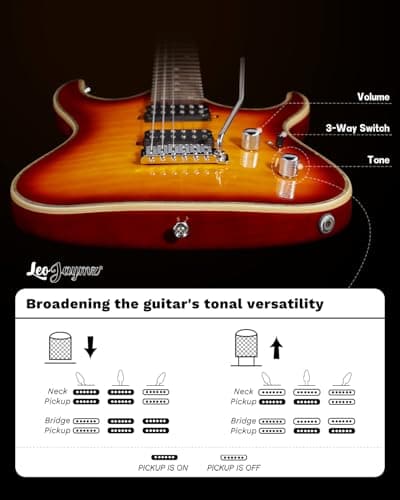 Leo Jaymz Hurricane Series Electric Guitar,Double Cut Arched Top Mahogany Body,Reverse Headstock,Roasted Maple Neck,Rosewood Fretboard,Alnico V Pickups,Locking Tuners,Tremolo Bridge (Sunburst)
