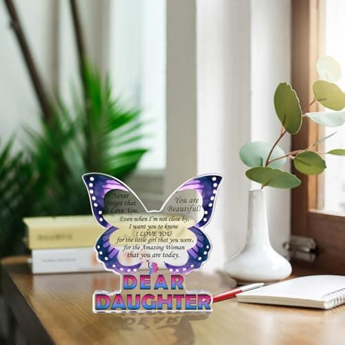 Daughter Birthday Gifts from Mom Dad, Daughter Gifts for Christmas, Unique Gifts for Daughter, Inspirational Gifts I Love You Daughter, Daughter Butterfly Decorative Signs Plaques