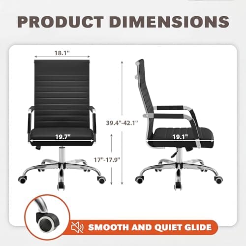 Furmax Ergonomic Office Desk Chair, Executive Ribbed Mid-Back PU Leather Conference Room Chair Adjustable Swivel Chair with Arms (1, Black)