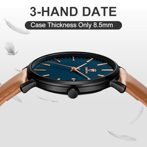 CHEETAH Minimalist Waterproof Quartz Watches for Men with Leather Strap, Auto Date
