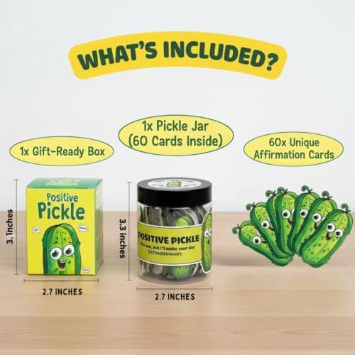 60 Positive Pickle Cards Jar, Stocking Stuffers, Xmas Christmas White Elephant Gifts for Teenage, Women, Adults, Mom, Teachers, Sisters, Friends, Teen Girl Gifts Trendy Stuff