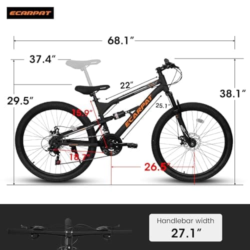 Mountain Bike 24/26/27.5 Inch,Full Suspension, 21-Speed Disc Brake,Carbon Steel Adult Sport Bicycle for Mens Womens