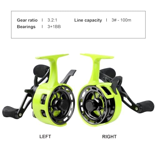 FREE FISHER Ice Fishing Reels 3.2:1 Gear Ratio Ultra Smooth 3+1Ball Bearings Strength CNC-machined Aluminum Inline Ice Fishing Reel with Left/Right Hand Retrieve