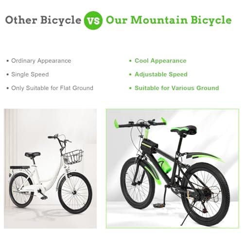 20 Inch Mountain Bike for Kids, Double Brake Bicycle High Carbon Steel Kids' Bicycles for Boys Girls Ages 8-12 Year Old