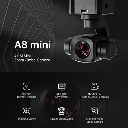 SoloGood FPV Camera SIYI A8 Mini Gimbal Camera 4K 8mp HD 6X Digital Zoom with AI Smart Identify and Tracking HDR Starlight Night Vision for UGV USV RC Plane FPV Drones Robot
