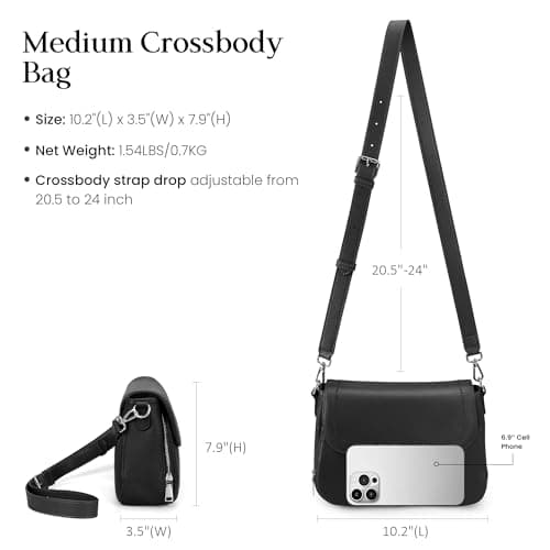 befen Genuine Leather Crossbody Bags for Women with Built in RFID Wallet Medium Womens Saddle Bag Cross Body Purse