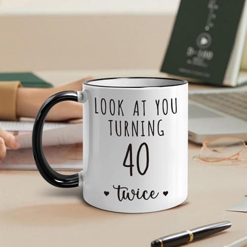 Funny 80 Year Old Birthday Mug Gifts for Women Men, Look at You Turning 40 Twice, Unique Milestone birthday mugs for Mom, Dad, Grandma, Grandpa Turning 80, Novelty Joke 11oz Mugs Gift Ideas-333