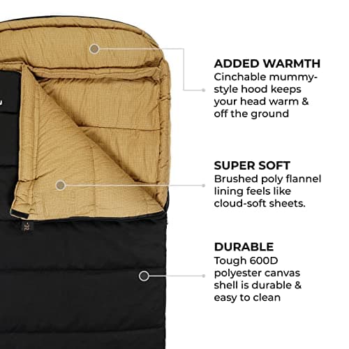 TETON Sports Deer Hunter Sleeping Bag, Warm and Comfortable Camping Sleeping Bag, Teton Tough Canvas Shell for Camping, Hunting, and Cold Weather