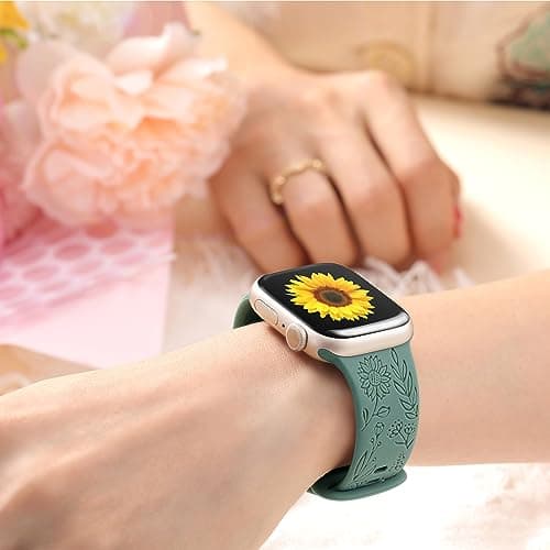 SNBLK 6 Pack Floral Engraved Bands Compatible with Apple Watch Bands 40mm 41mm 42mm 38mm 44mm 45mm 46mm 49mm Women Men, Silicone Flower Pattern Strap for iWatch Series 11 10 Se Ultra 9 8 7 6 5 4 3 2 1