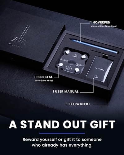 Vertically Standing Executive Ballpoint Pen with Top Grade Free-Flowing Ink Refill, Metal Made, Unique Gifts, Men Gifts Ideas novium Hoverpen - Luxury Pen for Men & Women, Midnight Blue B08VHS748C