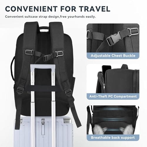 Extra Large 50L Travel Backpack Carry On Flight Approved, Luggage Backpack with Shoes Pouch, Suitcase Backpacks With 3 Packing Cubes, Personal Item Travel Bag, Black