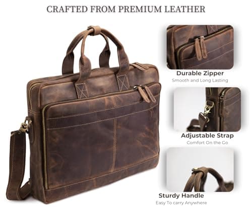Leather Messenger Bag for Men - Laptop Case, Office Briefcase, Computer Satchel for Laptops