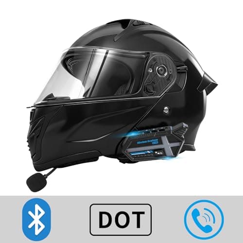 Bluetooth Modular Motorcycle Helmets with Tail Lights, DOT Certified Flip-Up Dual Visor Full Face Helmets for Men & Women Moto ATV UTV Snowmobile ADV Four Wheeler Street Bike
