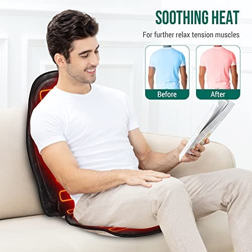 Snailax Back Massager with Heat, Memory Foam Chair Massage Pad, 5 Massage Modes & 2 Heat Settings, Seat Massager for Office Chair,Home Use