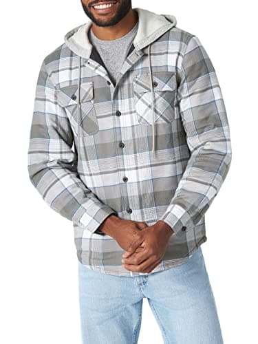Wrangler Authentics Men's Long Sleeve Quilted Lined Flannel Shirt Jacket with Hood