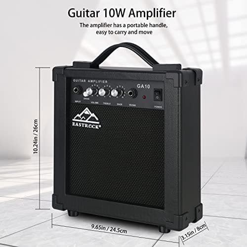 EASTROCK 39 inch Full-Size Electric Guitar Kit for Beginner Starter with 10w Amp, Bag, Capo, Shoulder Strap, String, Cable, Picks.(39" Left Handed, Silver Gray) Not Contain a Battery