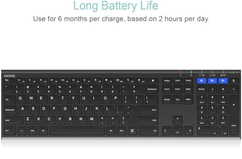 Arteck HB192 Universal Bluetooth Keyboard Multi-Device Stainless Steel Full Size Wireless Keyboard for Windows iOS Android Computer Desktop Laptop Surface Tablet Smartphone Rechargeable Battery