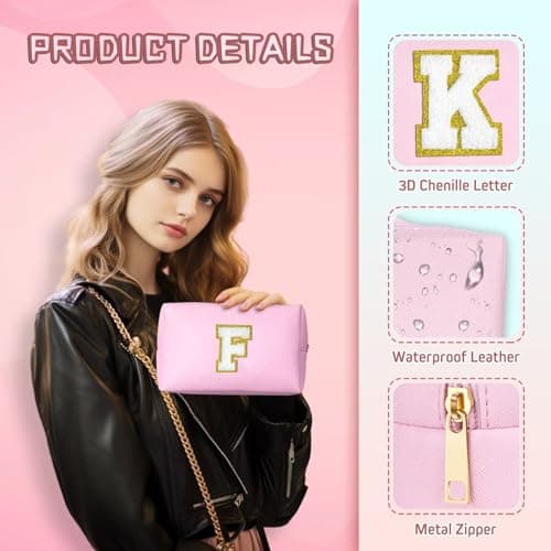 TOPEAST Gifts for Friends Female Mom, Cute Makeup Bag Small Pink Cosmetic Bag Travel Toiletry Bag, Personalized Birthday Gift for Women Girl, Preppy Travel Stuff for Girls (Pink C)