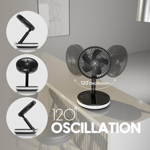 VENTY Portable Fan - Wireless Battery Operated Fan - 4 Speeds - LED Lighting - Carry Case & Remote Control - Cruise Travel - Outdoor Travel RV Power Bank With USB-C Port (Black with Case) B09PMQF5S9