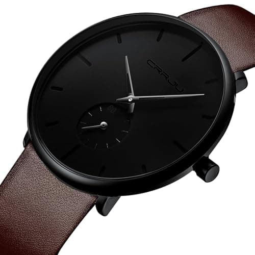 FIZILI Mens Watches Ultra-Thin Minimalist Waterproof-Fashion Wrist Watch for Men Unisex Dress with Leather Band