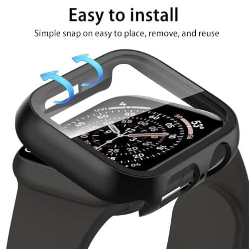 [6 Pack] Case for Apple Watch SE 3/SE 2nd Gen Series 6 5 4 SE 44mm Screen Protector with Ultra-Thin Tempered Glass, Full Coverage Anti-Scratch Hard Face Cover for iWatch 44 mm