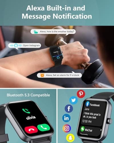 Smart Watches for Women/Men, Smart Watch for Android Phones and iPhone Compatible, Alexa Built-in, 1.8" Fitness Watches for Women, IP68 Waterproof /Bluetooth Call, Heart Rate/Sleep Monitor, Black
