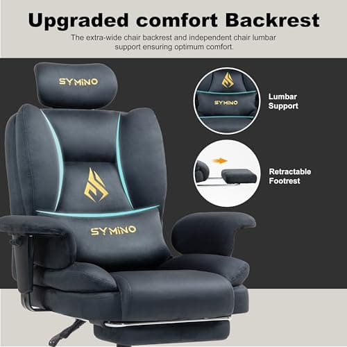 Symino Gaming Chair with Footrest, Up/Down Armrests, Suede Fabric Ergonomic Office Chair, 150° Recline Computer Chair for Desk, Gery