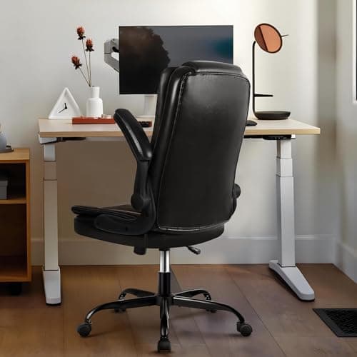 VITESSE Ergonomic Office Chair with Flip-up Armrests, Big and Tall Leather Executive Office Chair, High Back Lumbar Support Home Computer Desk Chair, Heavy and Duty Computer Chair (Black)