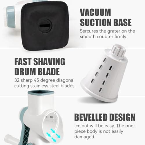 KEOUKE Rotary Ice Shaver Manual White - Stainless Steel Blade, Quick Labor-Saving Handle, Safe Stable Suction Base, Home Using Snow Cone Machine for All Ice Cubes