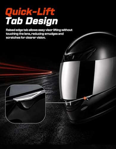 TCMT Full Face Motorcycle Helmet for Adults Men Women, Lightweight Polycarbonate Street Bike Dirt Bike Helmet with Anti-Scratch Mirror Shield and Removable Liner, DOT Approved