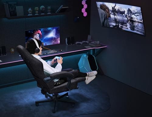 Kslysuty Gaming Chair Breathable Leather with Pocket Spring Cushion,Wide and High Ergonomic Office Chair with Headrest,Computer Gaming Chair with Footrest for Adult and Teen,Brown