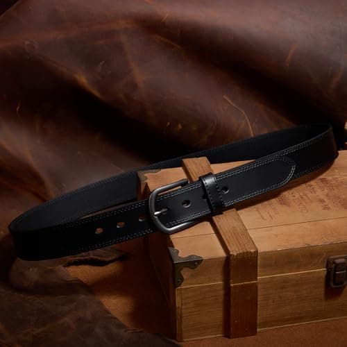 DENGFENGZHE Men's Full Grain Leather Belt for Everyday Casual Jeans, 1.5" Handmade Men Leather Belts with Gift Box