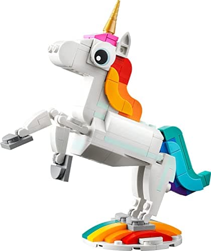 LEGO Creator 3 in 1 Magical Unicorn Toy, Transforms to Seahorse to Peacock, Rainbow Animal Figures, Unicorn Gift for Grandchildren, Girls and Boys, Buildable Toys, 31140 B0BLJ4SVWV