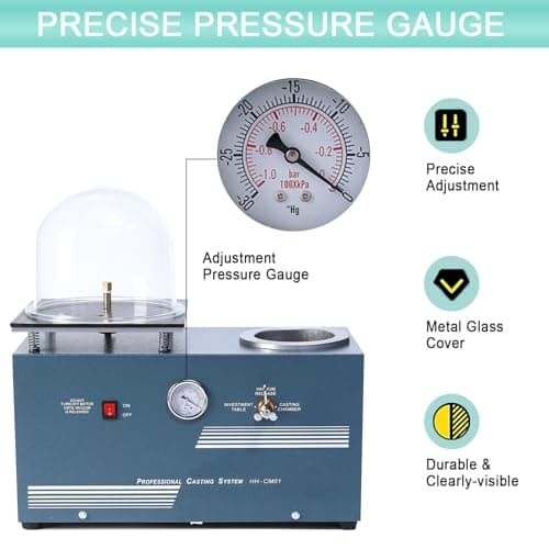 HAADID Vacuum Investing Casting Machine 2L - Vacuum Casting Machine with 3 CFM Pump & Bell Jar for Jewelry Casting Molds Processing 110V CM01