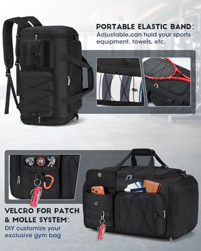 SDYSM Gym Bag for Men 45L Sports Duffel Bags 3-in-1 Travel Duffel Bag with Shoe Compartment, Gym Workout Backpack Carry On Weekender Bag Overnight Bag for Travel, Black