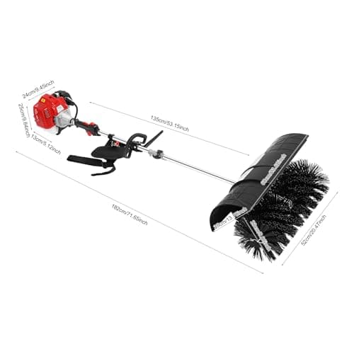 2-Stroke 1700W Gas Power Snow Sweeping Broom,52cc Handheld Broom Walk Behind Sweeper,Single Cylinder Outdoor Hand Held Sweepers w/hairdryer,Cleaning Driveway Turf Lawns Power Brush Cleaner Tools