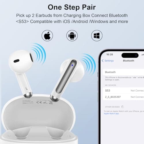 Wireless Earbuds Bluetooth Ear Buds for iPhone 17 16 Pro Max 16e 16 Plus 16 15 Pro Max 15, V5.3 48H Wireless Headphones with LED Display Charging Case IPX7 Waterproof Earphones for Samsung A16 A36 S25