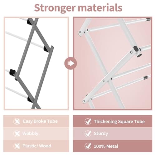 APEXCHASER Clothes Drying Rack Folding - 3 Tier Laundry Drying Rack for Clothes, Expandable Metal Clothing Dryer, Collapsible Towel Rack, Air Drying Rack, White