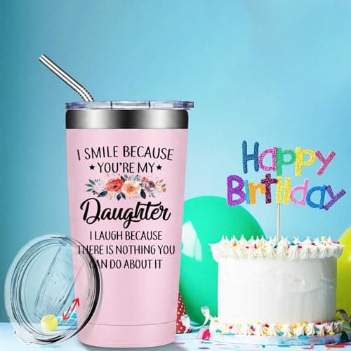 Mothers Day, Christmas, Birthday Valentine's Day Gifts for daughter Adult - I Smile Because You Are My Daughter Grifarny Daughter Gifts from Mom, Dad - to My Daughter Tumbler Cup 20oz