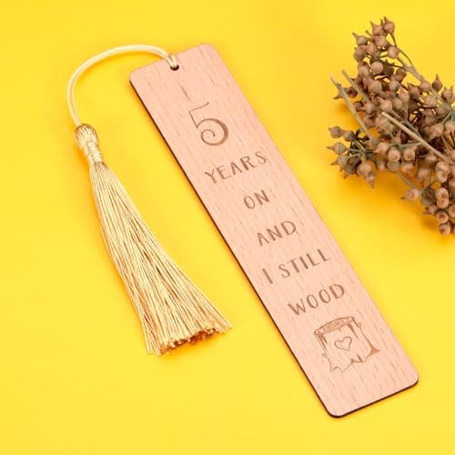 Wooden Bookmark 5 Year Anniversary Wood Gift for Him Her, 5th Anniversary Wooden Gifts for Wife Husband, 5 Year Marriage Gifts Anniversary for Couple, Fifth Anniversary Valentines Gifts for Women Men