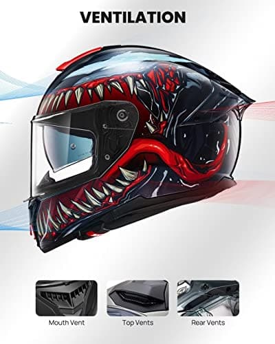 ILM Full Face Dual Visor Motorcycle Helmets with Rear Wing Pinlock Compatible Motorbike Street Bike Helmet DOT Men Women Model 861A (TheNight, L)