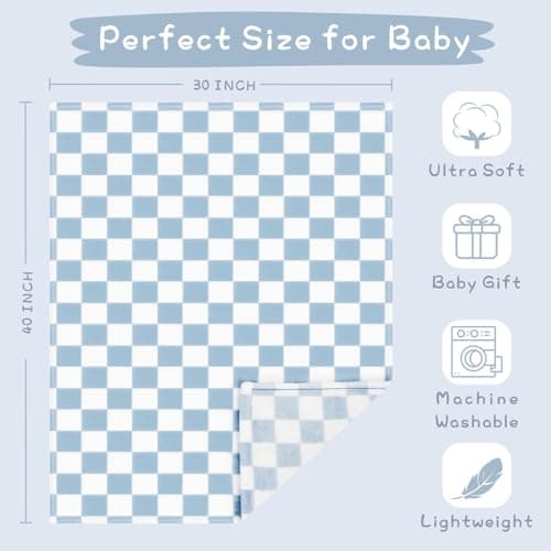 Yurhap Checkered Baby Blanket Fleece Baby Blankets for Boys, Ultra Soft Cozy Fluffy Infant Toddler Newborn Receiving Blankets for Crib Stroller, 30''x40'', Blue B0DBHD9QV1