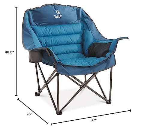 Guide Gear Oversized Extra Large Padded Camping Chair, Portable, Folding, Large Camp Lounge Beach Chairs for Outdoor, Adults, Men and Women, Heavy-Duty 400 Pound Capacity, with Cup Holder Blue