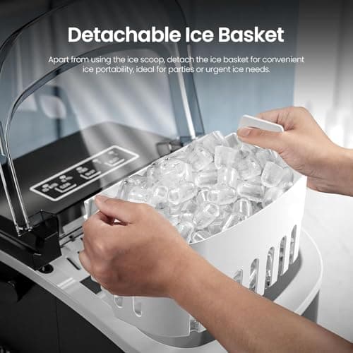 Kismile Ice Maker Countertop with 8 Bullet Ice in 6 Mins, Compact Countertop Design, Portable and Simple One-Touch Operation Efficient for Home/Office Use（Grey）