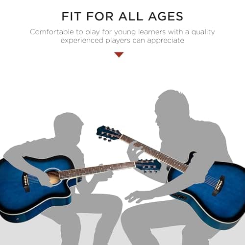 Best Choice Products Beginner Acoustic Electric Guitar Starter Set 41in w/All Wood Cutaway Design, Carrying Case, Strap, Picks, Cable - Blue